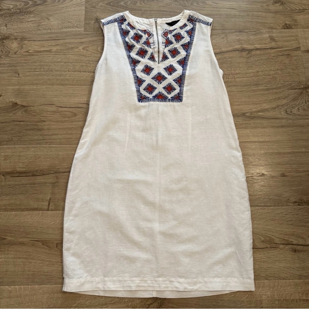 J Crew Women’s Linen And Cotton Embroidered Dress XS Boho Coastal